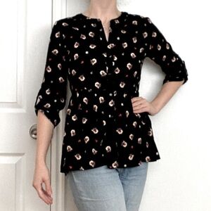MODCLOTH / JESSY B | Black 3/4 Length Button-down Peplum Blouse